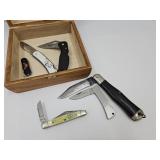 Pocket Knife Lot with Wood Box