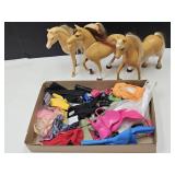 Lot of Toy Horses, Saddles & Barbie Clothes