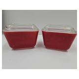 2 Vintage Pyrex Red Refrigerator Dishes with Lids