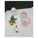 Pink Glass Fairy Lamp, Frog & Chciekn Toothpicker+