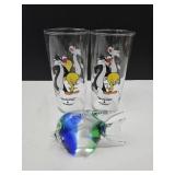 2 Tweety Bird & Sylester & Signed Glass Fish