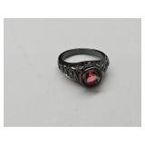 Black Anodized Ring w White & Red Stones Sz 7