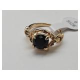 Gold Tone Ring w Black Stone Sz 5.5