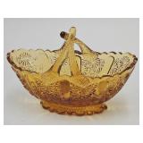 Fenton Amber Daisy & Button Twig Glass Basket 5.5