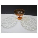 Indiana Glass Compote & David Prescot Platters