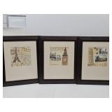 3 Framed Art: Italy, London & Paris Art 20x24"