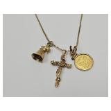All 14K Gold Cross, 22" Chain,  Angel & Pendant