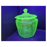 Uranium Anchor Hocking Pricess Jar w Lid w Chip
