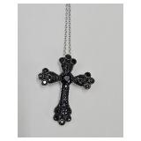 Sterling Silver Black Spinel Cross Necklace