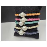 Fresh Water Pearl/ Leather Bracelet Set