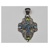 Sterling Silver Blue Topaz Cross Necklace Pendant
