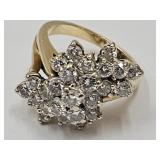 14k Gold Ring w Diamonds Cocktail Ring SZ 7