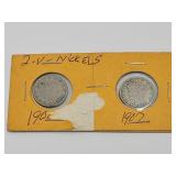2 V Nickel Coins 1906 & 1907