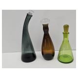 3 Art Glass Decanters W Stoppers Up To 10" H