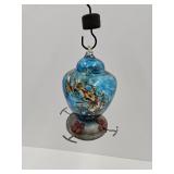 Blue Art Glass Humming Bird Feeder