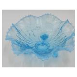 Vintage Ice Blue Ruffled Footed Bowl 8.5"