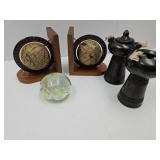 Bookends, Oil Lamps W Chips & Paper Weight