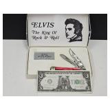 Elvis 2 Blade Knife 3 Dollar Clinton Bill