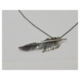 Sterling Silver Feather Necklace  Pin / Pendant