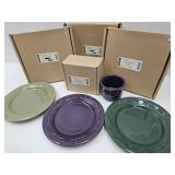 Longaberger Pottery 3 Dinner Plates & 1 pt  Crock