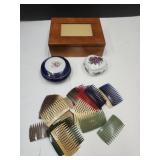 VTG Jewelry Box, Side Hair Combs,Trinket Bx