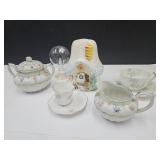 VTG Ceramic Bank W Lock, Cream & Sugar Tea Cups +