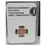 1938 E WWII Germany (1pf) Coin