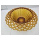 VTG Amber Lace Edged Bowl 12"W