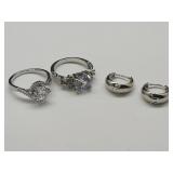 New Silver Plated Rings Sz 6 & Earrings