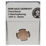 1937 A WWII Germany (2pf) Coin