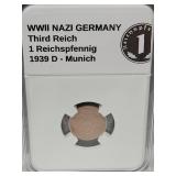 1939 D WWII Germany (1pf) Coin