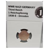 1938 E WWII Germany (1pf) Coin