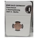 1937 A WWII Germany (1pf) Coin