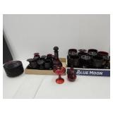 Ruby Red Cape Cod Liquor Decanter, Goblets,Winegl+