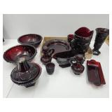 Ruby Red Cape Cod Pitcher, Vase, 8.5" Bowls ++++