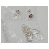 Sterling Silver Ladybug Anklet & Earrings SZ L