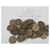 50 Wheat Pennies 1940