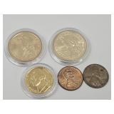 Gold Plated 1 Dollar Presidential & Plated Nickel+