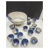 Pottery Punchbowl Set- Base is Chipped Muncie Pott