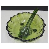 Vintage Green Glass Petal Salad Set