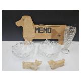 Marble Dogs, Glass Bowls & Vase