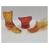 Amberina Glass Hat , Boot & Shoe
