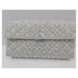 Unmarked White W Beads Clutch Purse