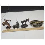 VTG Cast Bronze, Seal, Horse, Alligator Ashtray+