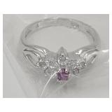 Sterling Silver Ruby Flower Motif Ring Sz 6