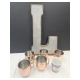 21" H Galvanized L & Copper Decor Mugs