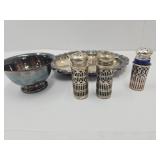 Reed & Bartion Dish, Unmarked Tray & 3 Shakers