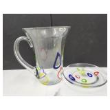 10"H Art Glass Pitcher & Resting Plate