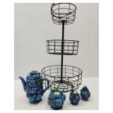 3 Tier Basket 25"H ,Mood Indigo Teapot w Shakers