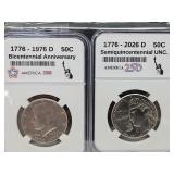 2 Centennial Half Dollar Coins 1976 & 2026